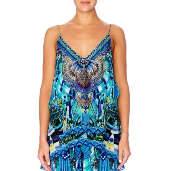 Camilla 'Amazon Azure' Sleeveless Silk Layered Cami Top, Multicolor - Picture 3 of 3